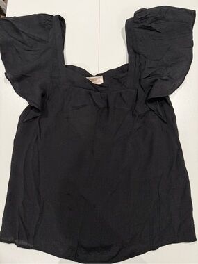 Maeve Black Square-Neck Flutter Sleeve Top